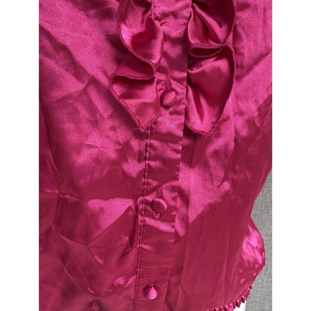 VTG WET SEAL Y2K Medium Hot‎ Pink Ruffle Top Sleeveless Halter - Picture 2 of 4